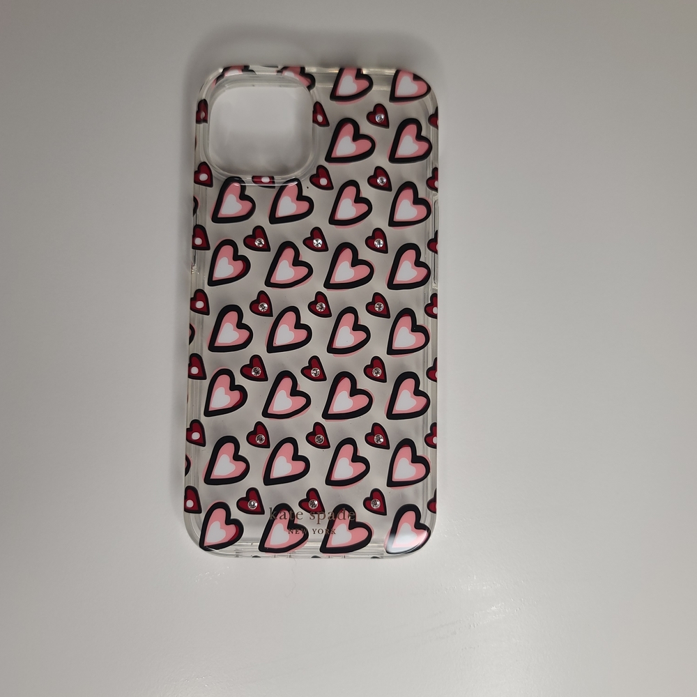 KATE SPADE Pink Red Scribble Hearts Rhinestone iPhone 14 PRO MAX Hard Case